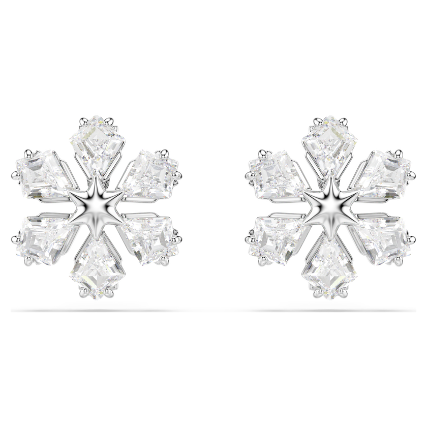 swarovski idyllia stud earrings  mixed cuts  snowflake  white  rhodium plated