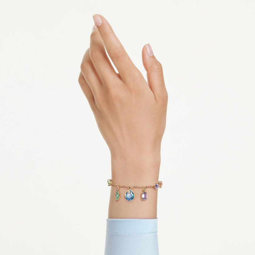 swarovski gema bracelet  mixed cuts  dangling crystals  multicolored  gold tone plated
