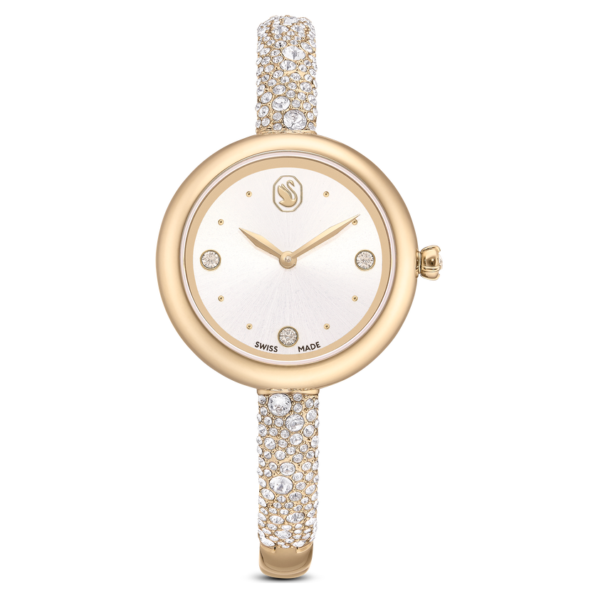 swarovski ساعة sublima bangle، صناعة سويسرية، سوار معدني، لون ذهبي، لمسة نهائية بلون ذهبي شامبين