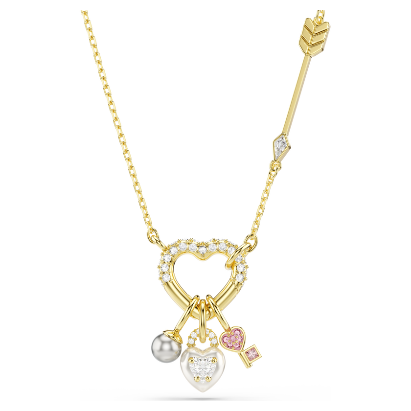 swarovski idyllia pendant  mixed cuts  heart  key  pink  gold tone plated