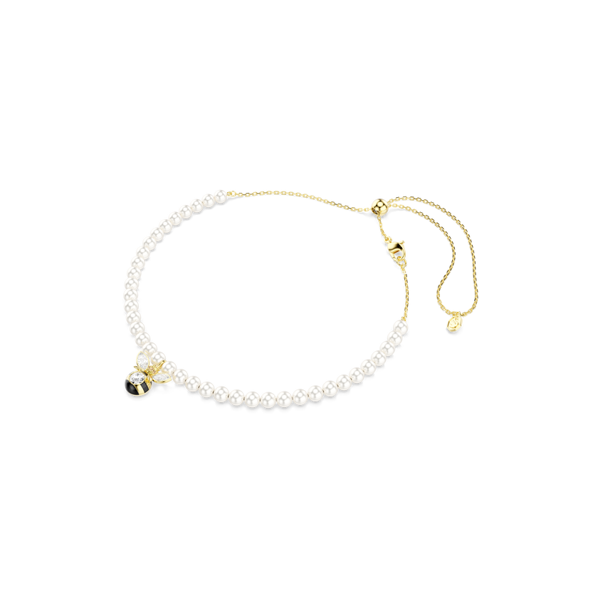 swarovski عقد شوكر idyllia، لؤلؤ كريستال، قطع متنوع، شكل نحلة، لون أبيض، لمسة نهائية من الذهب عيار 18 قيراط