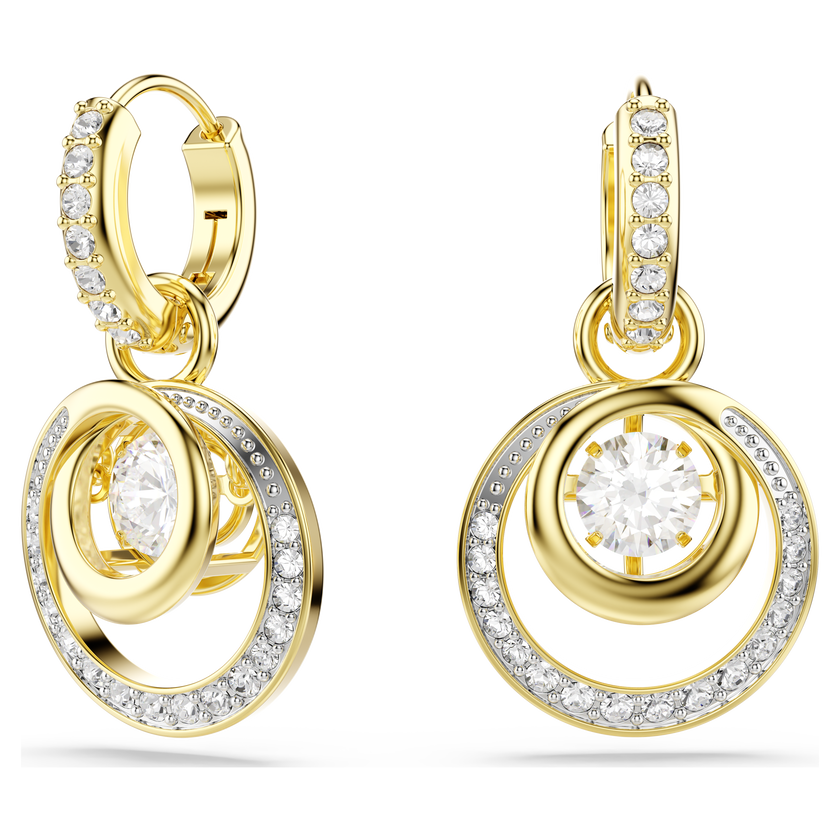 swarovski hyperbola drop earrings  round cut  white  gold tone plated