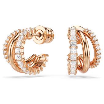 swarovski أقراط حلقية hyperbola، قطع متنوع، صغير، لون أبيض، طلاء باللون الذهبي الوردي