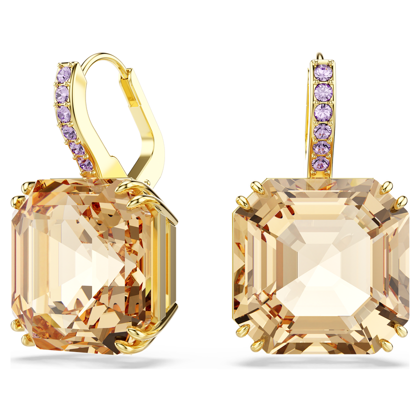 swarovski millenia drop earrings  mixed cuts  caramel  gold tone plated