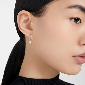 swarovski stilla hoop earrings  pear cut  white  rhodium plated