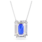 Chroma pendant, Octagon cut crystal, Blue, Rhodium plated