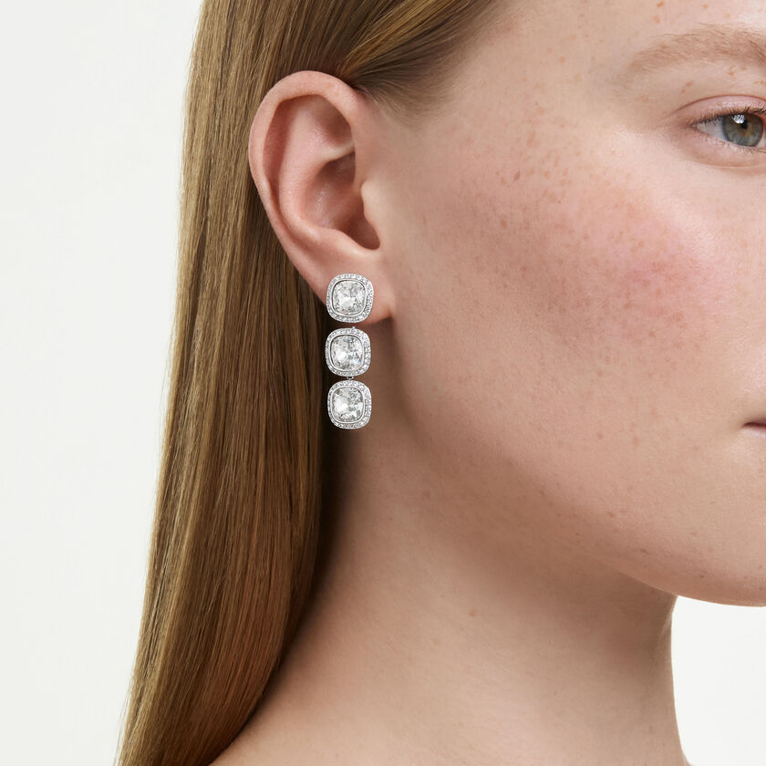 swarovski una angelic earrings  cushion cut  white  rhodium plated