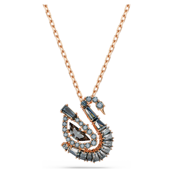 swarovski قلادة swan، قطع متنوع، شكل بجعة، لون أسود، لمسة نهائية من الذهب الوردي عيار 18 قيراط