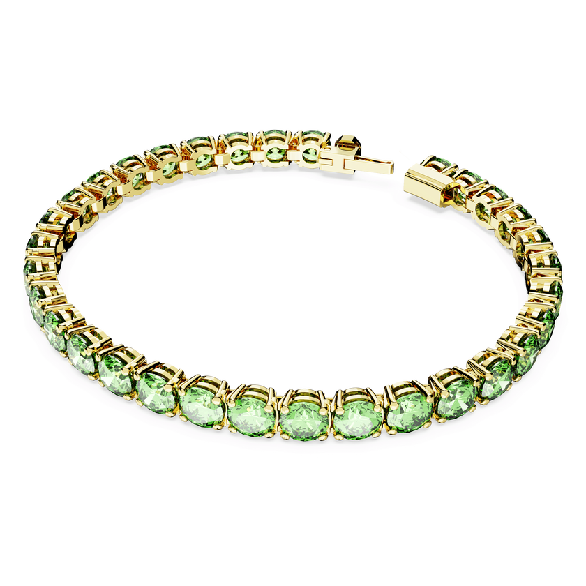 swarovski matrix tennis bracelet  round cut  green  gold tone plated