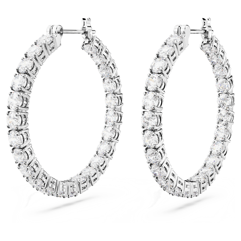 swarovski matrix hoop earrings  round cut  white  rhodium plated