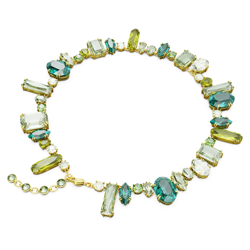 swarovski gema necklace  mixed cuts  green  18k gold finish