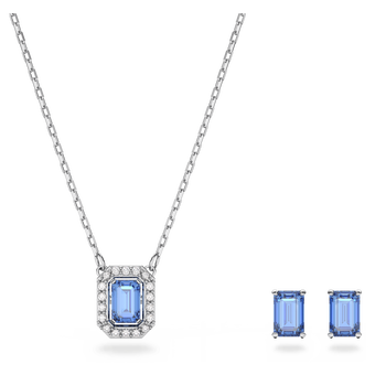 swarovski una set  octagon cut  blue  rhodium plated