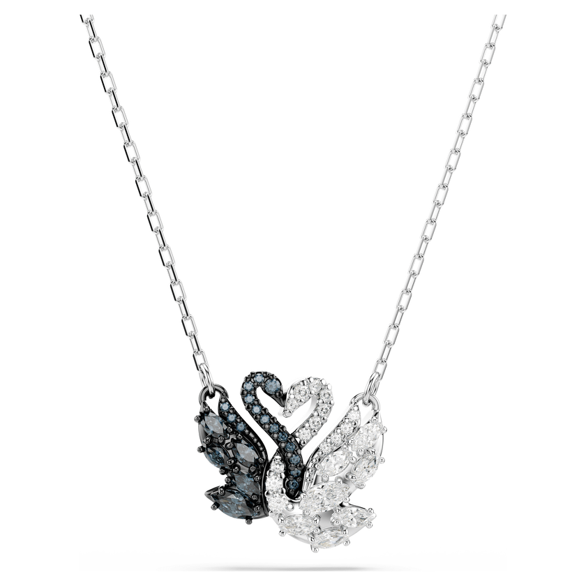 swarovski قلادة swan، شكل بجعة، لون أسود، طلاء روديوم