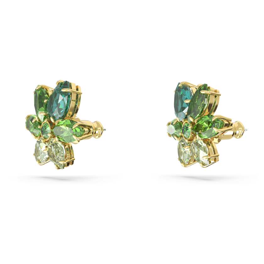 swarovski gema stud earrings  mixed cuts  flower  green  gold tone plated