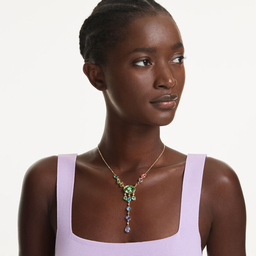 swarovski عقد gema على شكل حرف y، قطع متنوع، ألوان متعددة، لمسة نهائية من الذهب عيار 18 قيراط