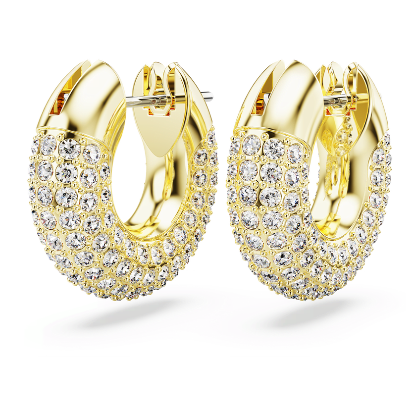 swarovski أقراط حلقية dextera، مزدانة بكريستالات متراصة، لون أبيض، طلاء ذهبي