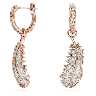 swarovski nice drop earrings  feather  white  rose gold tone plated