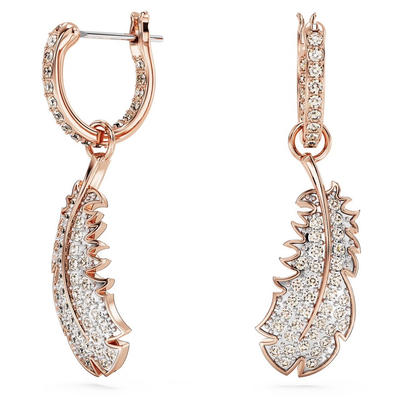 swarovski nice drop earrings  feather  white  rose gold tone plated