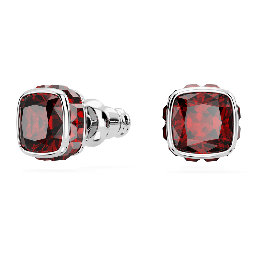 swarovski birthstone stud earrings  square cut  january  red  rhodium plated