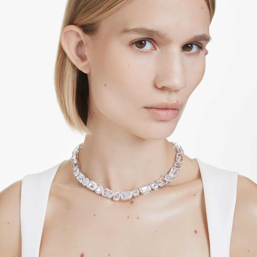 swarovski millenia necklace  octagon cut  white  rhodium plated