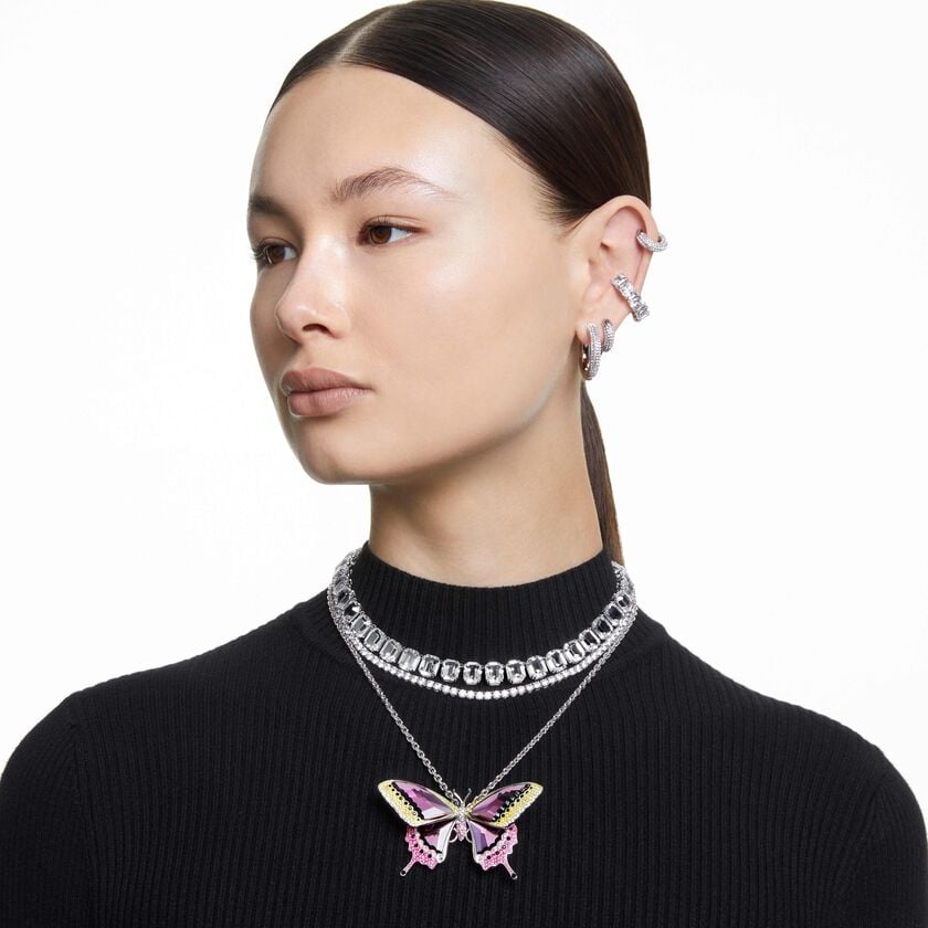 swarovski عقد millenia، دائري، مزدان بكريستالات مثمنة، لون أبيض، طلاء روديوم