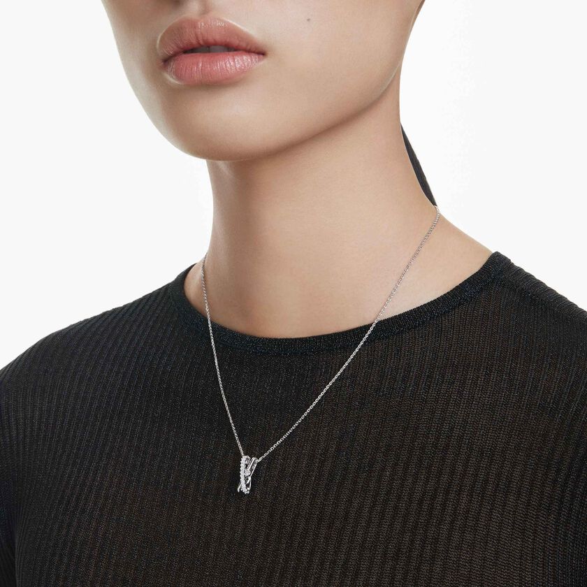 swarovski قلادة hyperbola، قطع متنوع، شكل متداخل، لون أبيض، طلاء روديوم