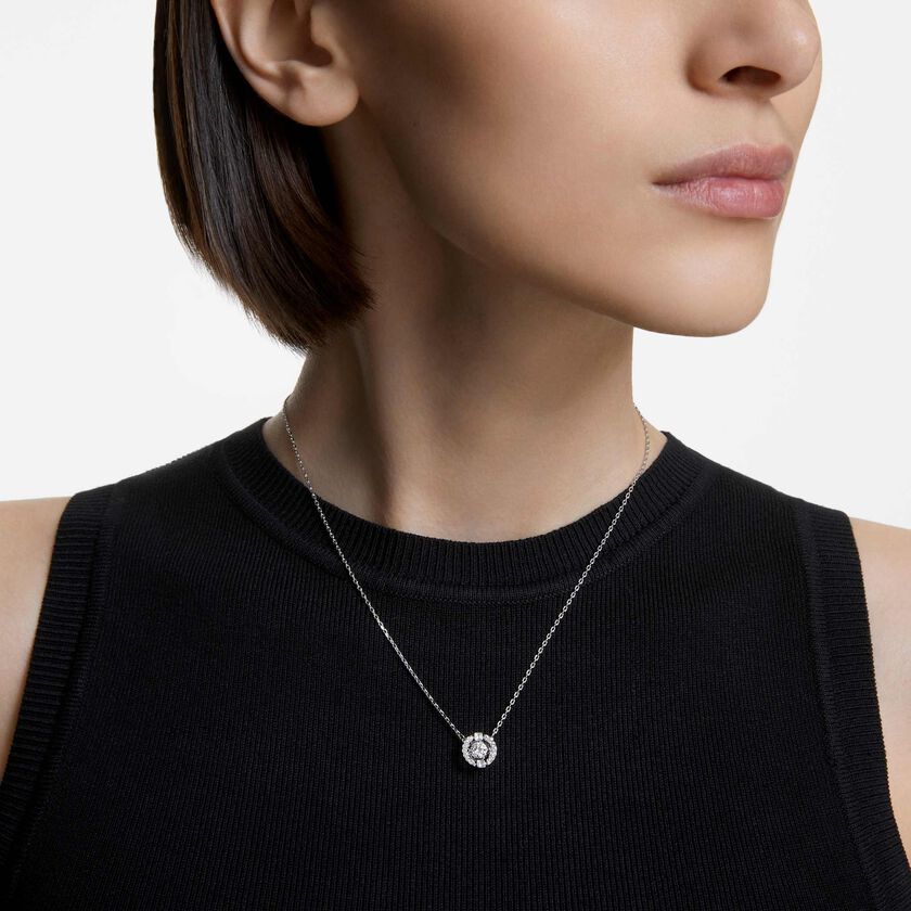 swarovski عقد una، قطع مستدير، لون أبيض، طلاء روديوم
