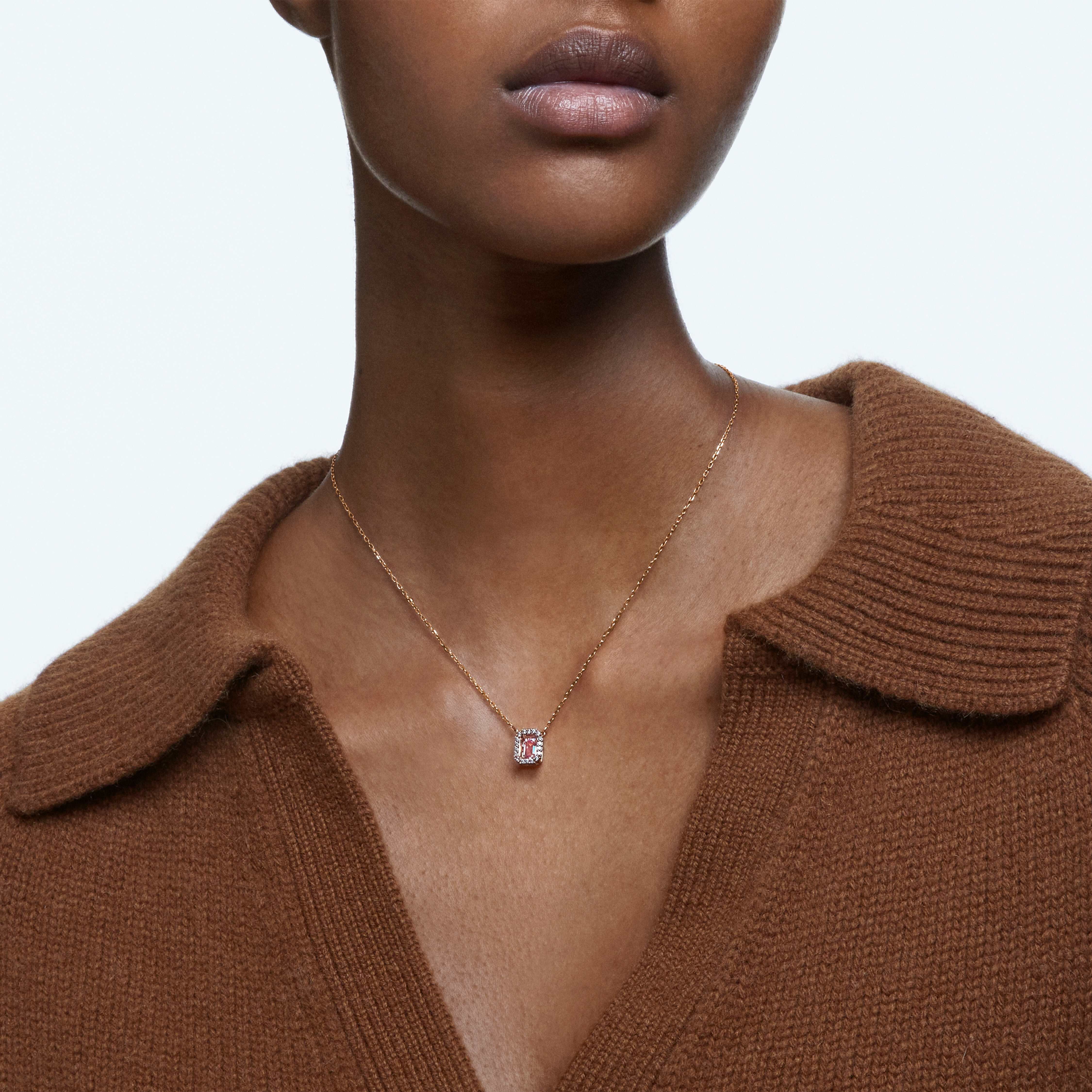 swarovski عقد una، قطع مثمن، لون وردي، طلاء بلون ذهبي وردي