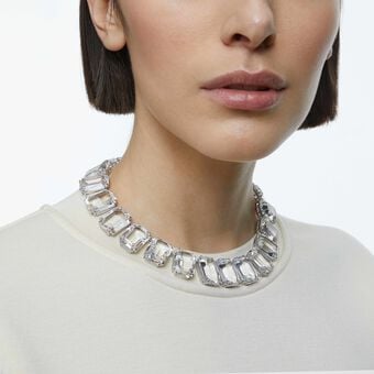 swarovski millenia necklace  oversized crystals  octagon cut  white  rhodium plated