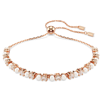 swarovski matrix tennis bracelet  crystal pearl  round cuts  white  rose gold tone plated
