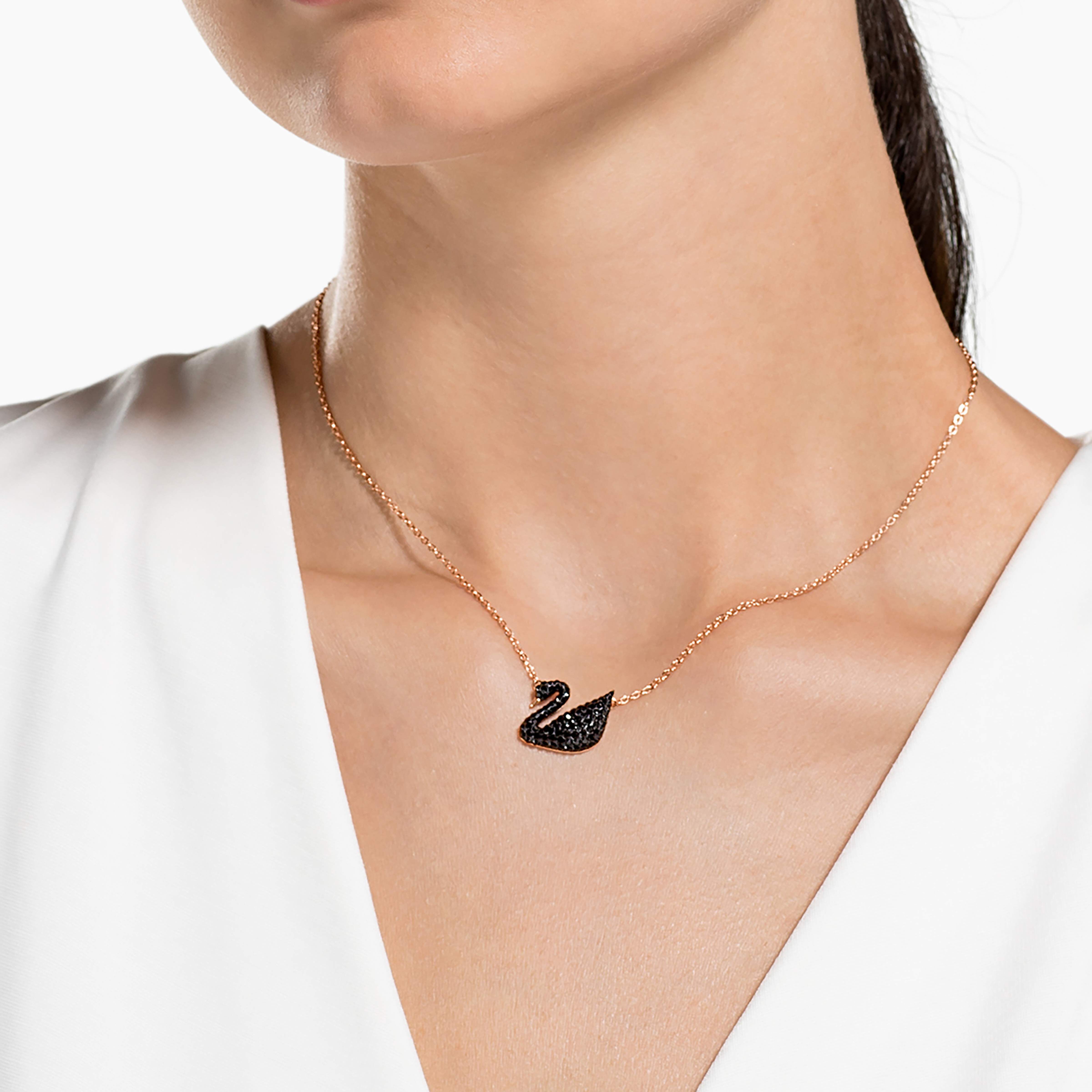 Buy Swarovski Iconic Swan Pendant Black Rose Gold Plated