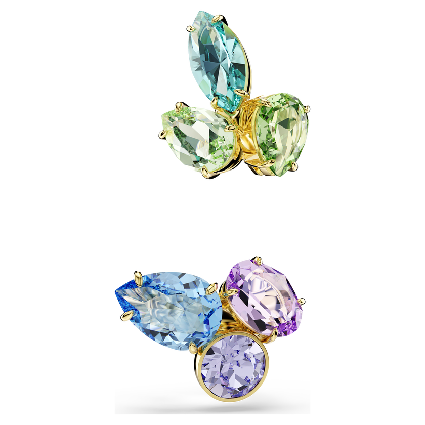 swarovski gema ear cuffs  asymmetrical design  mixed cuts  multicolored  18k gold finish