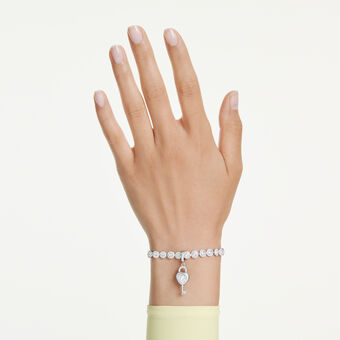 swarovski idyllia charm  mixed cuts  heart with key  white  rhodium plated