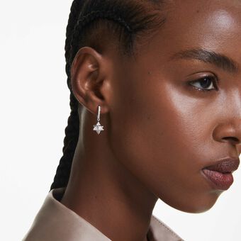 Dextera drop earrings, Asymmetrical design, Round cut, Star and sphere, White, Rhodium plated swarovski dextera drop earrings  asymmetrical design  round cut  star and sphere  white  rhodium plated