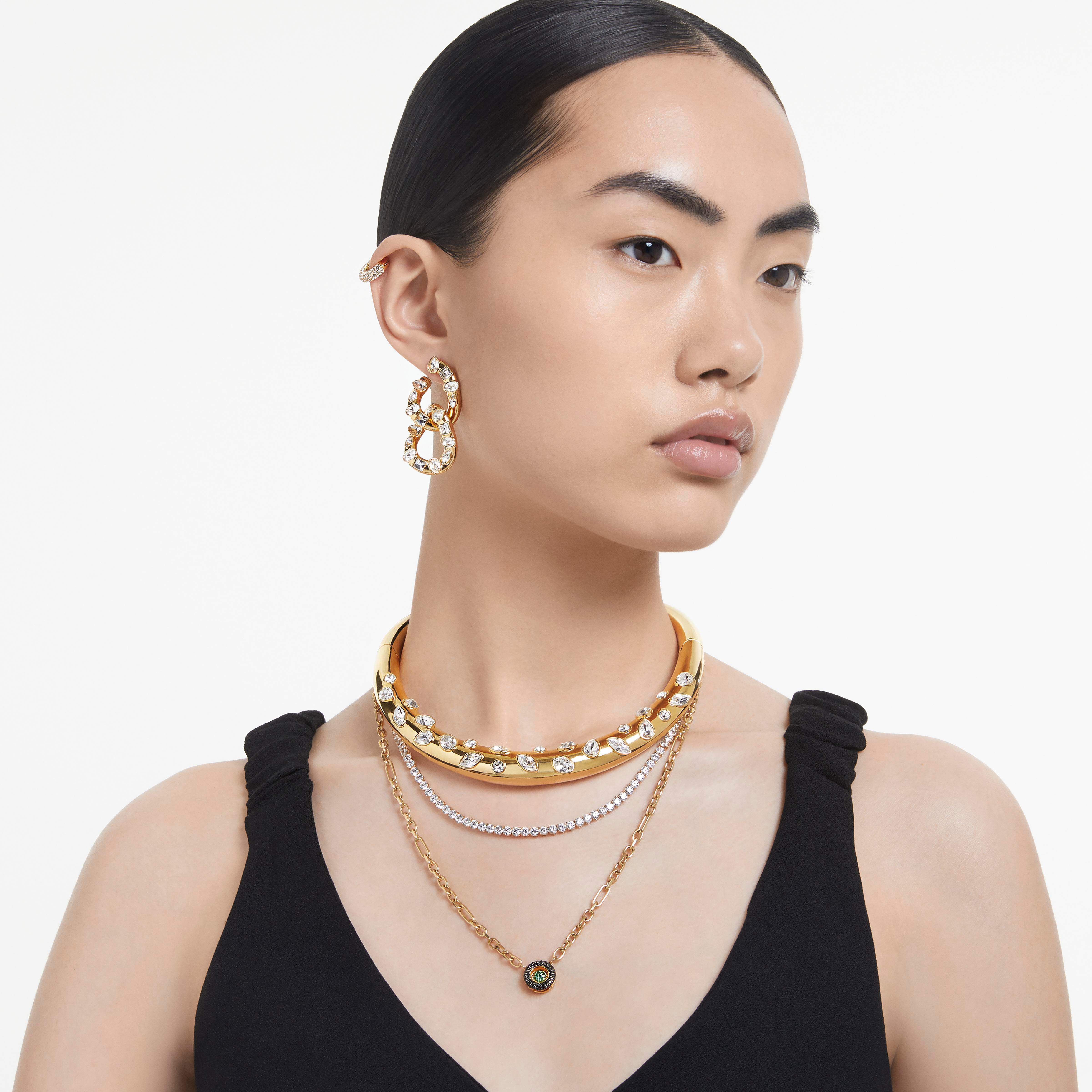 swarovski أقراط حلقية imber، قطع متنوع، حلقات متداخلة، لون أبيض، طلاء بلون ذهبي