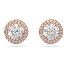 Una Angelic stud earrings, Round cut, Pavé, White, Rose gold-tone plated