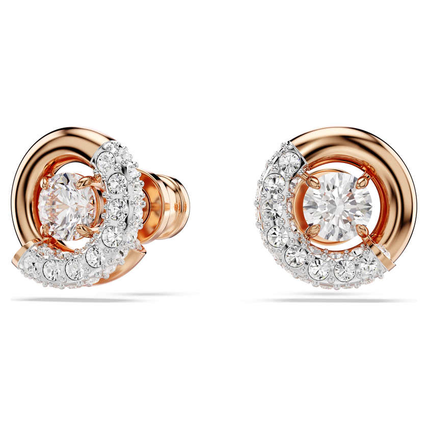 swarovski أقراط دبوسية dextera، قطع مستدير، لون أبيض، طلاء باللون الذهبي الوردي