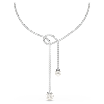 swarovski عقد matrix على شكل حرف y، لؤلؤة كريستال، قطع مستدير، لون أبيض، طلاء روديوم