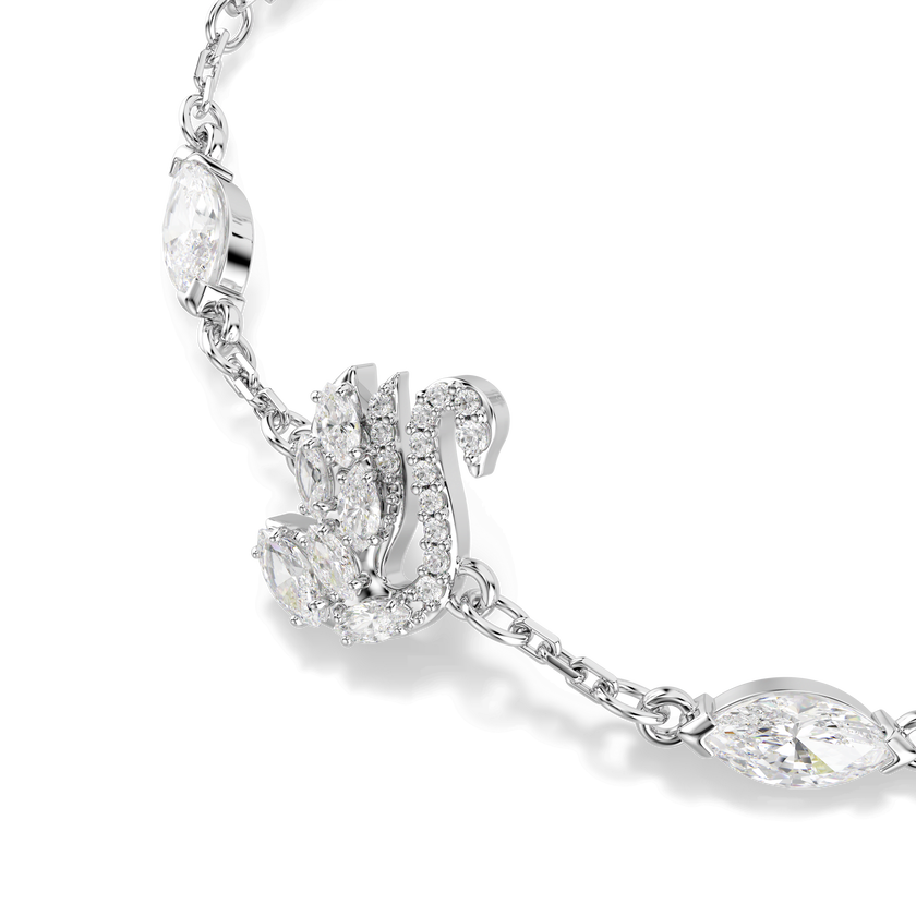 swarovski swan bracelet  mixed cuts  swan  white  rhodium plated