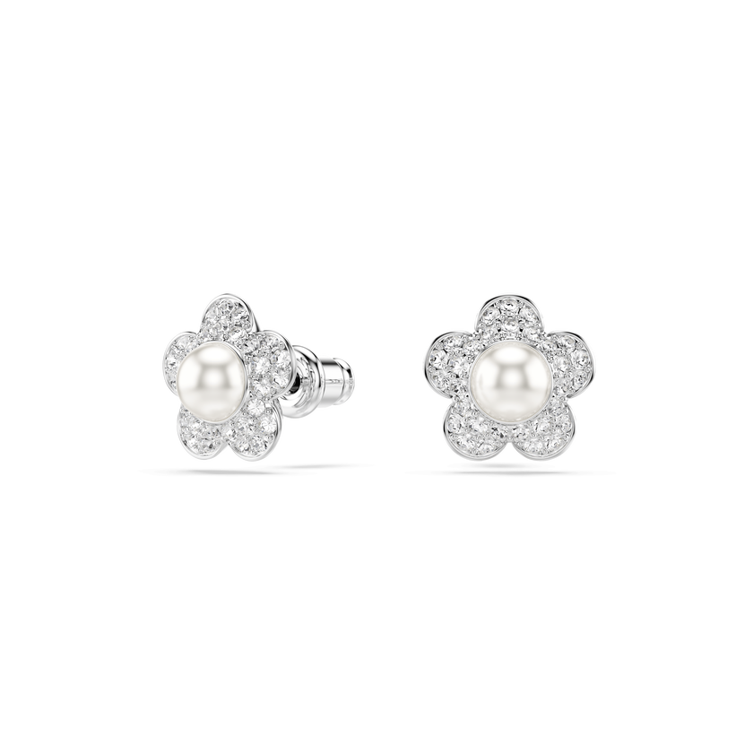 ariana grande x swarovski stud earrings  round cut  flower  white  rhodium plated
