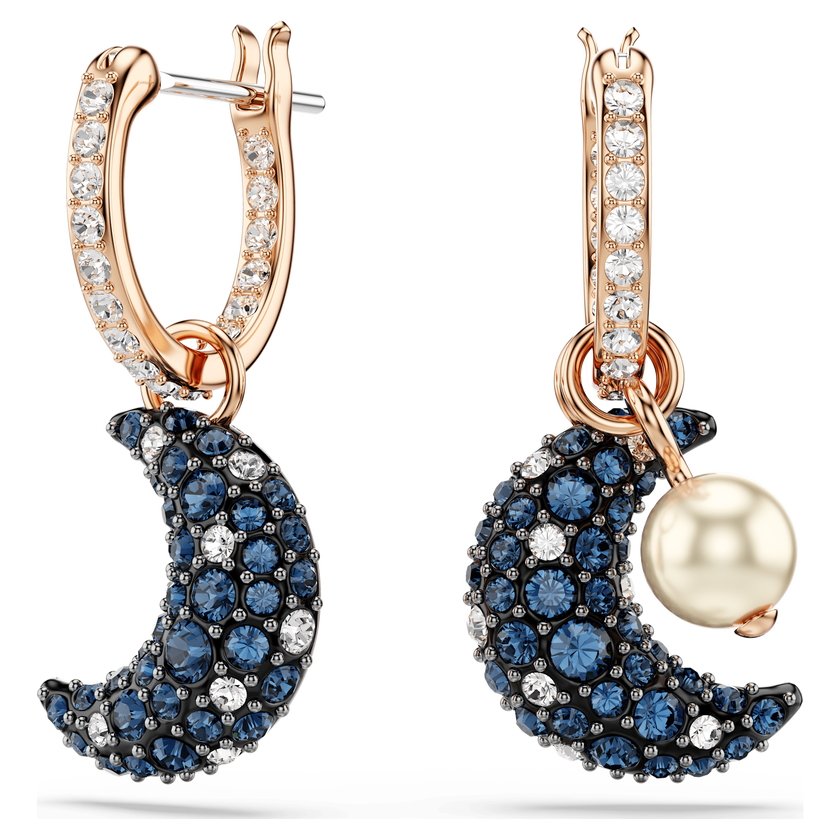 swarovski sublima drop earrings  crystal pearl  asymmetrical design  moon  multicolored  rose gold tone plated