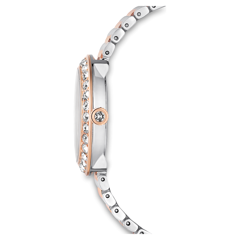 swarovski matrix tennis 7 link watch  swiss made  metal bracelet  rose gold tone  mixed metal finish