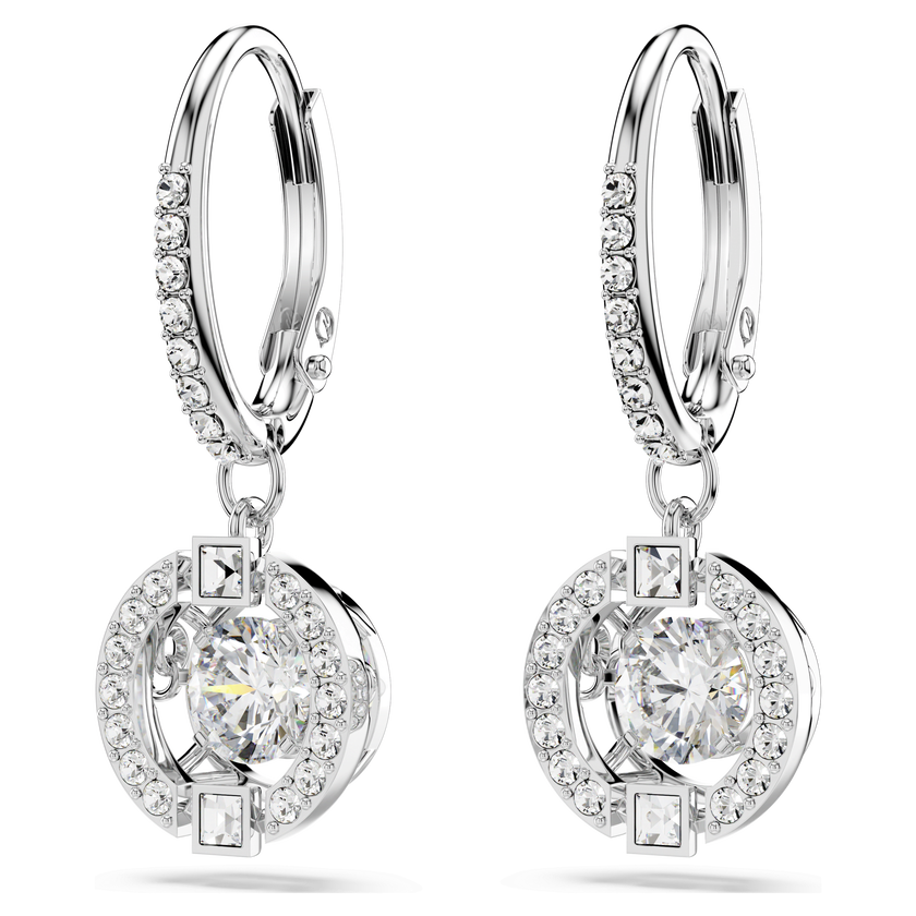 swarovski una drop earrings  round cut  white  rhodium plated