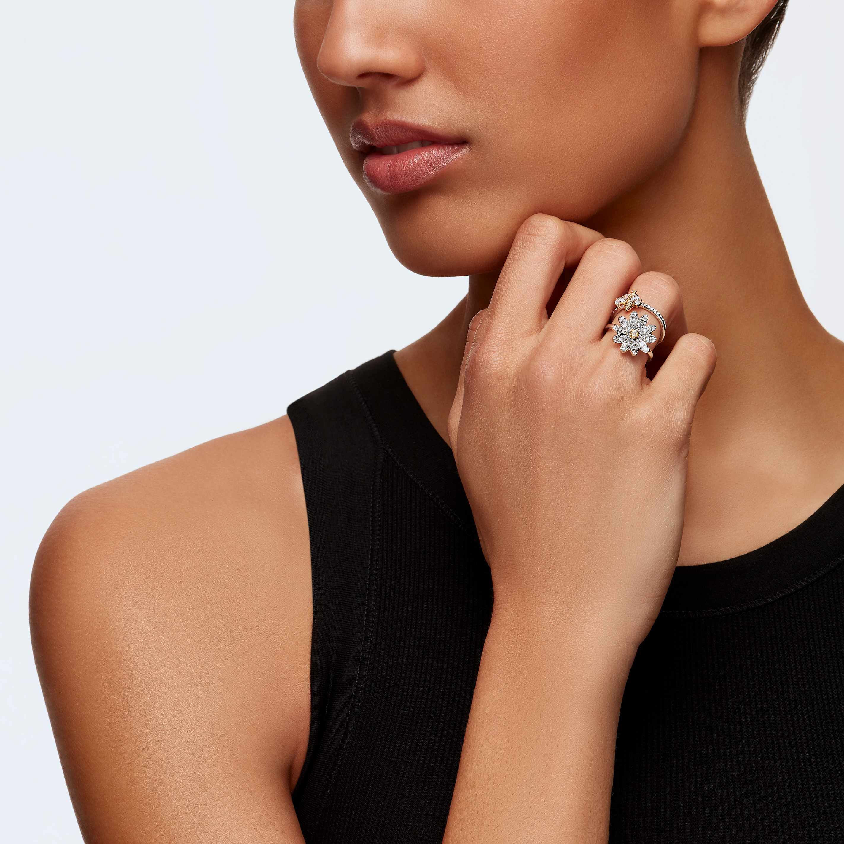 Buy Swarovski Eternal Flower ring Set 2 Bee and flower Yellow Mixed metal finish