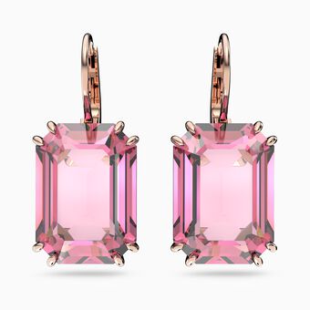 Millenia earrings, Octagon cut crystal, Pink, Rose-gold tone plated