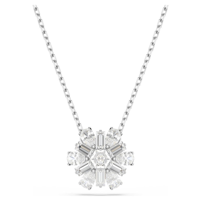 swarovski idyllia pendant  mixed cuts  snowflake  white  rhodium plated