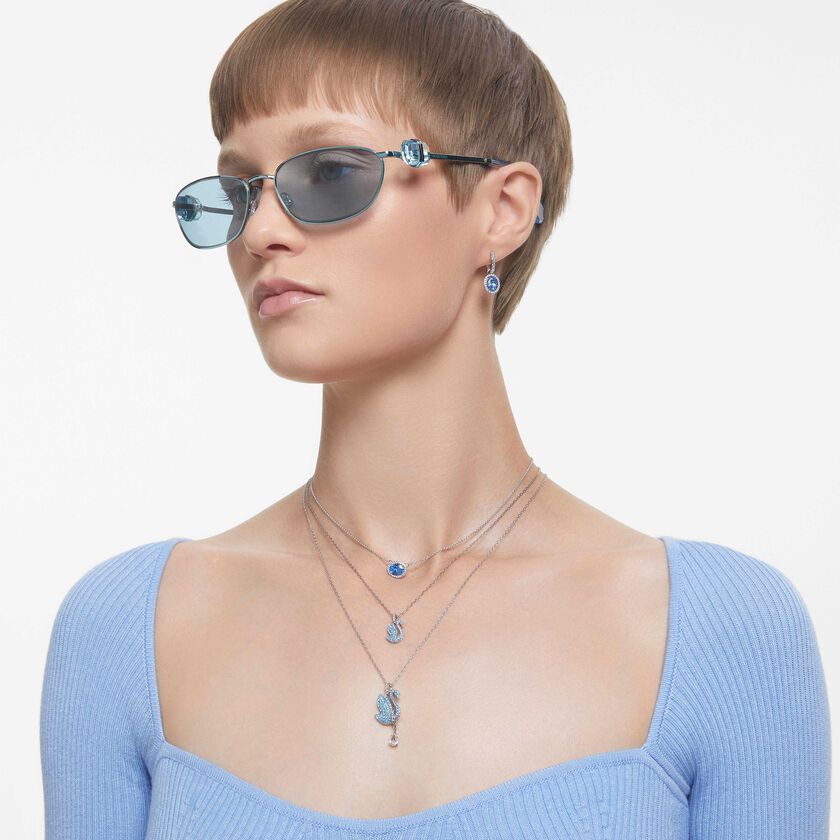 swarovski swan pendant  swan  medium  blue  rhodium plated