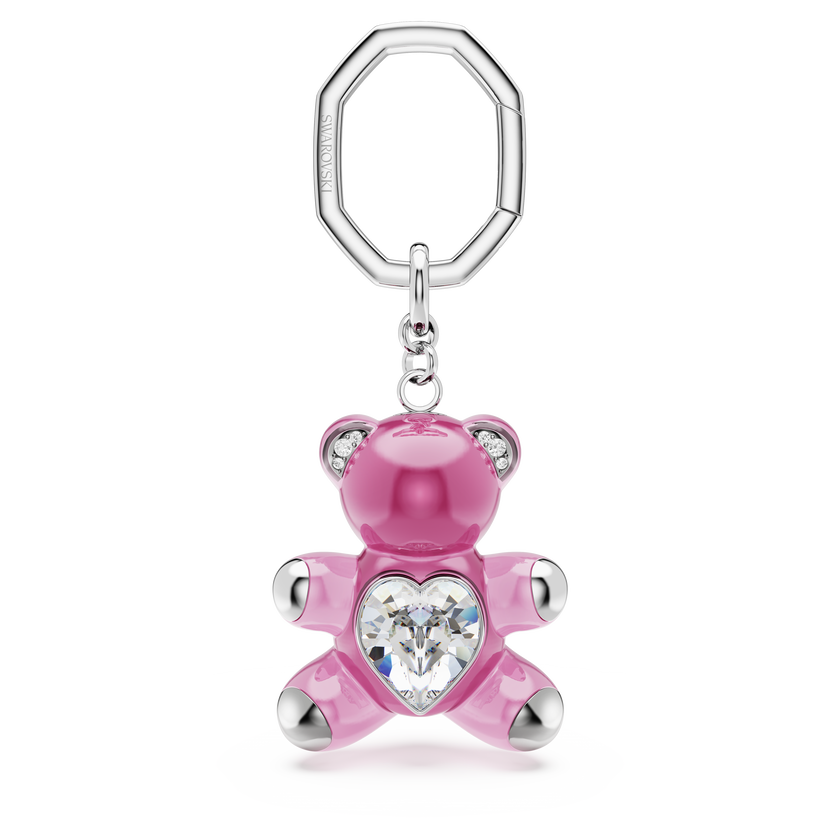 swarovski حلقة المفاتيح teddy، شكل دب، لون وردي، طلاء روديوم