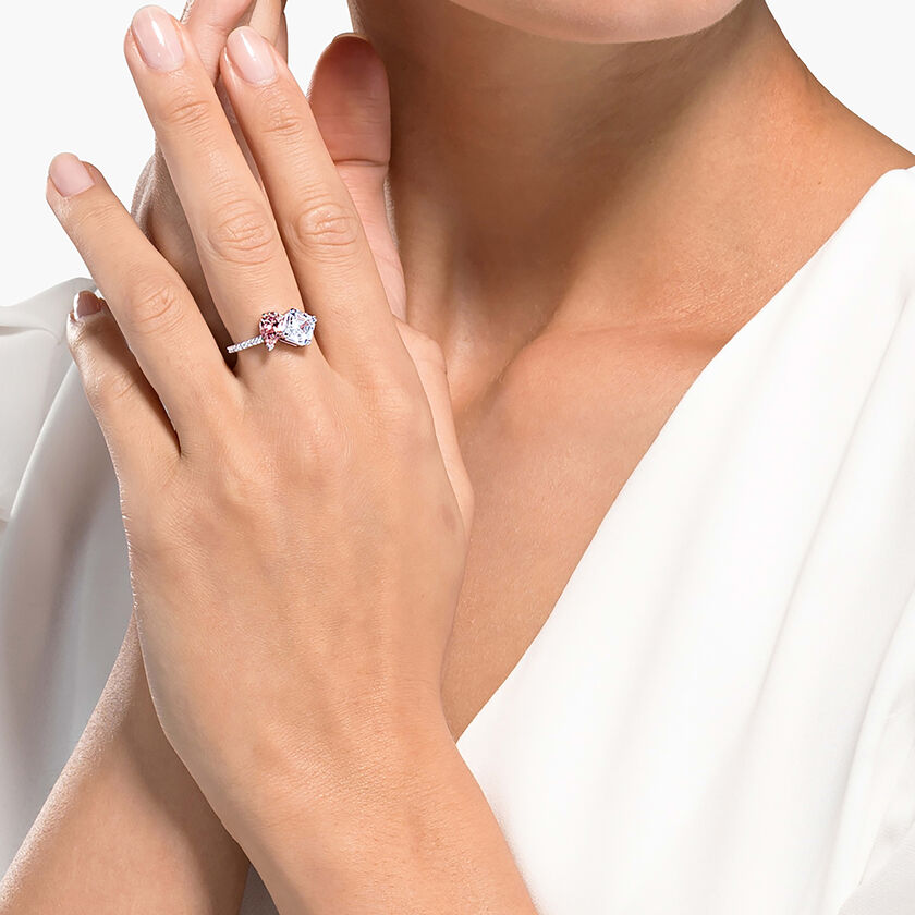 swarovski attract soul ring  pink  rhodium plated