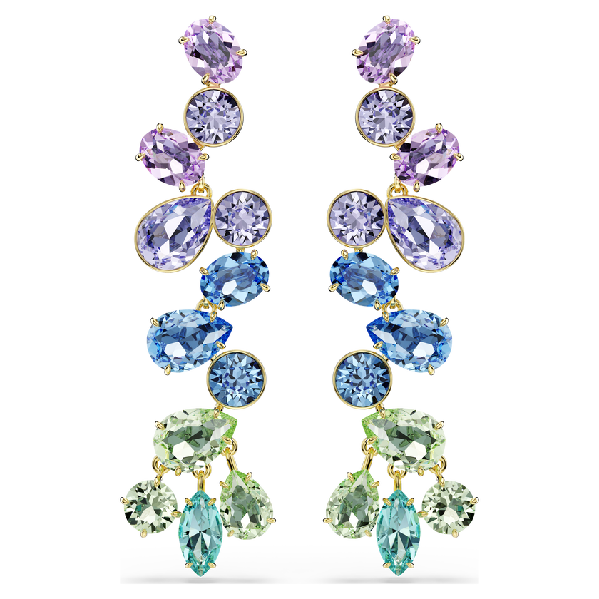 swarovski أقراط متدلية gema، قطع متنوع، تصميم ثريا، طويلة، ألوان متعددة، لمسة نهائية من الذهب عيار 18 قيراط